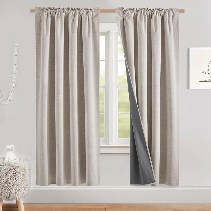 NICETOWN 100% Black Out Curtains 72 inch Long Linen Textured Set of 2 | Classic - Image 2
