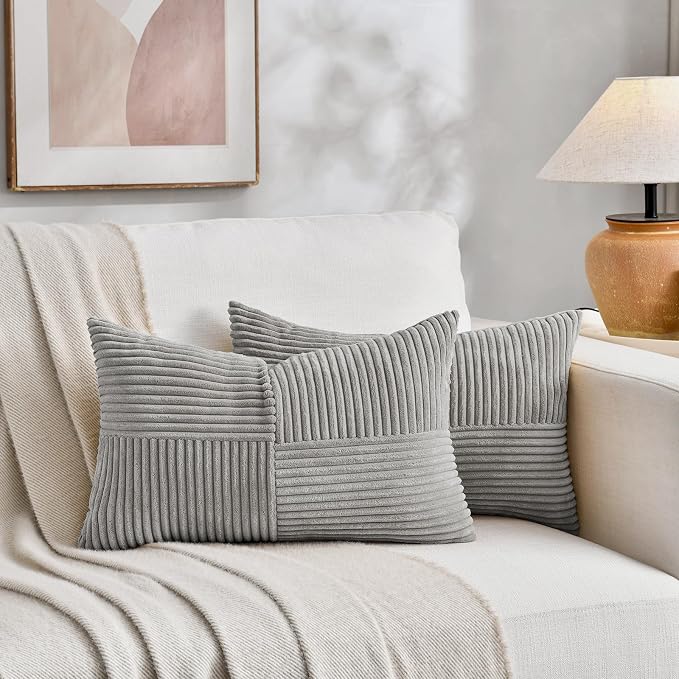 Fancy Homi 2 Packs Grey Long Lumbar Decorative Throw Pillow Covers 16x24 Inch - Image 5