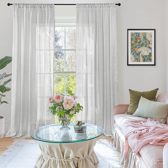 BGment Light Grey Linen Sheer Curtains - Image 2