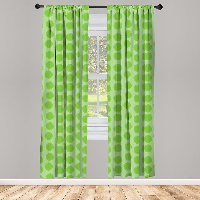 Ambesonne Lime Green Window Curtains Pack of 2, Simplistic Formless Geometric Shapes in Different Shades Theme, Lightweight Set with Rod Pocket, 4 Panels of - 28" x 63", Green