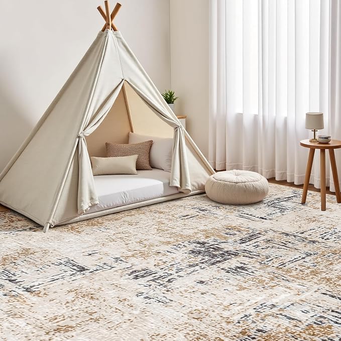 Rugflix 8x10 Area Rugs for Living Room, Washable Brown Grey Large Rug | Machine - Image 8