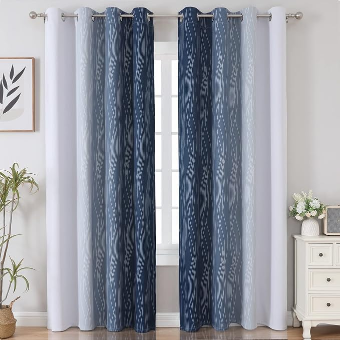 Navy Blue and Greyish White Blackout Curtains - Image 2