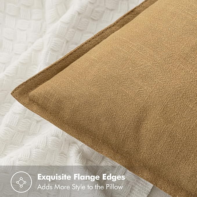 MIULEE Decorative Linen Euro Sham Pillow Covers 24x24 Mustard Yellow | Boho - Image 2