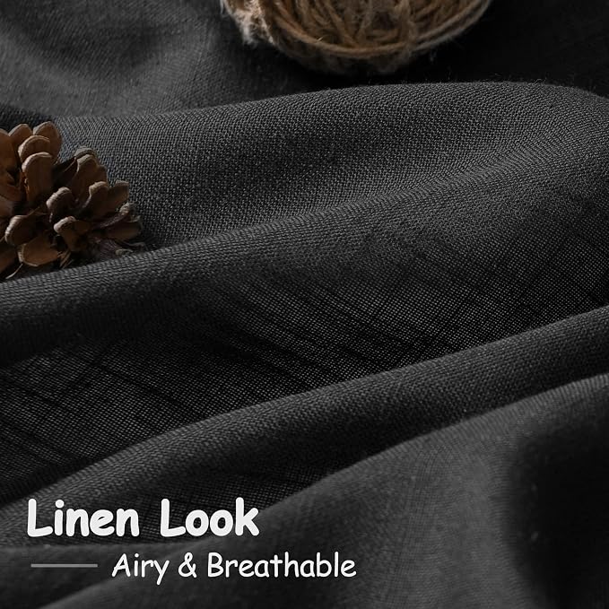 Black 102 Inch Linen Curtains for Living Room Back Tab Rod Pocket Privacy Semi - Image 4