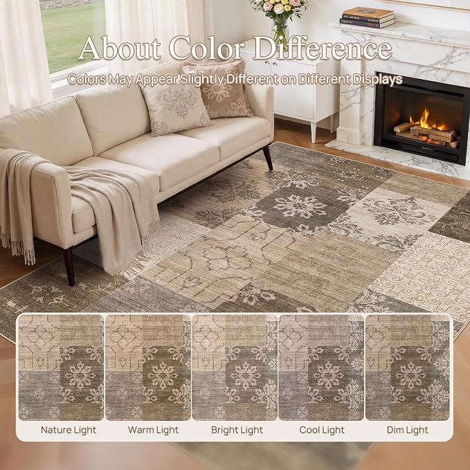 UERMEI 10x12 Area Rug for Living Room, Washable Brown Modern Geometric - Image 6