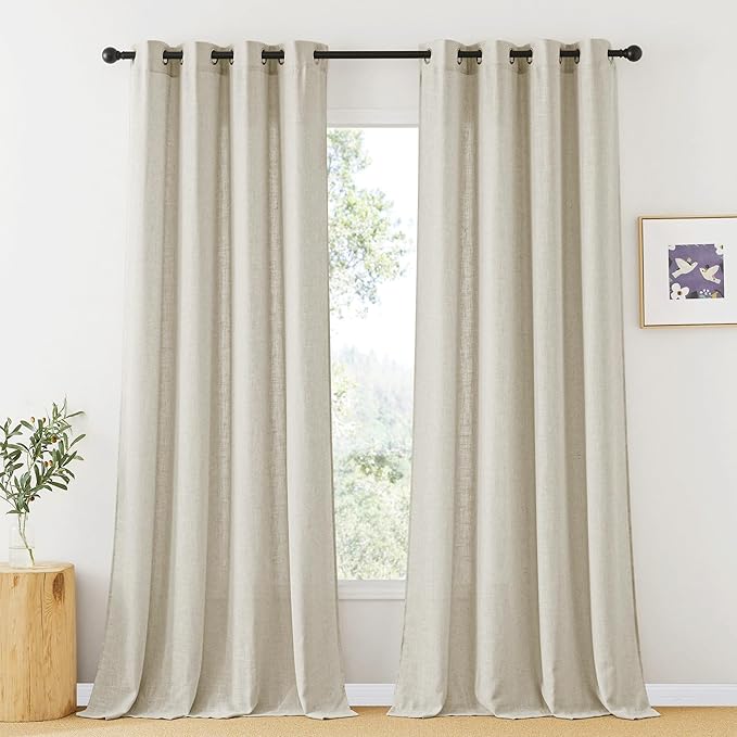 RYB HOME Angora Semi Sheer Curtains 90 inches Long, Grommet Easy Sliding Light Filtering Half Privacy Window Curtains & Drapes for Bedroom Living Room Farmhouse, W 52 x L 90 inches, 2 Pcs