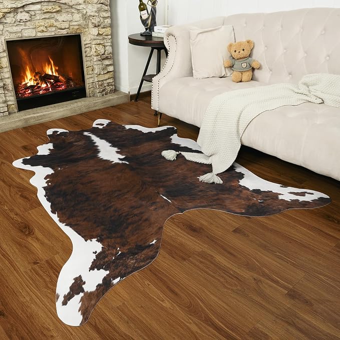 Faux Cowhide Rug, Animal Cow Hide Rug, 4.6 x 5.2 Ft Black and Brown | Premium - Image 7