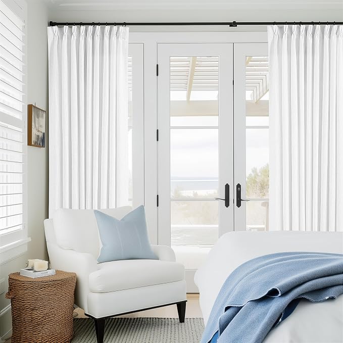 60 Inch Width Curtains 90 Inch White Linen Curtains Pinch Pleated | Linen Blend - Image 9