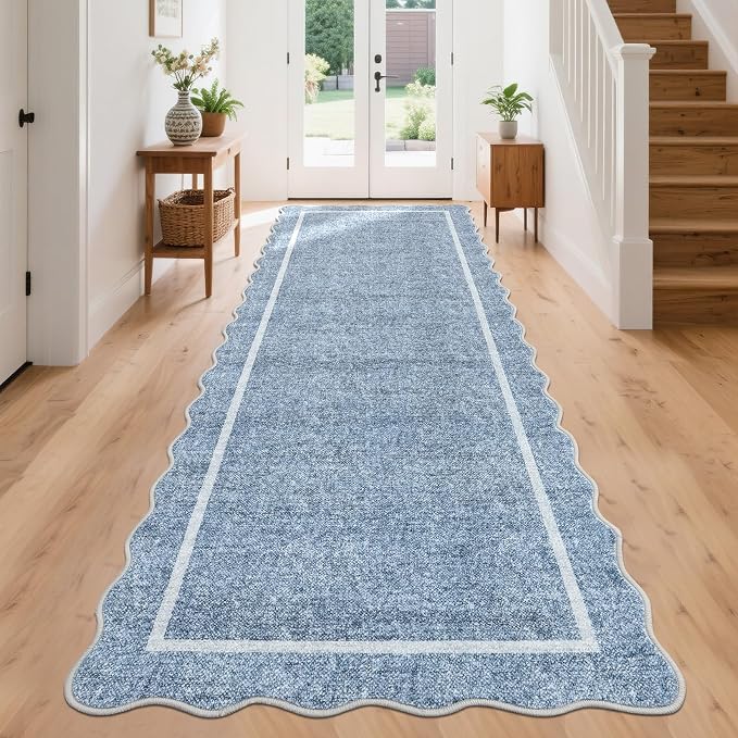 GarveeHome Scalloped Washable Kitchen Runner Rug 2x8 Non Slip, Non Slip Boho by GarveeHome