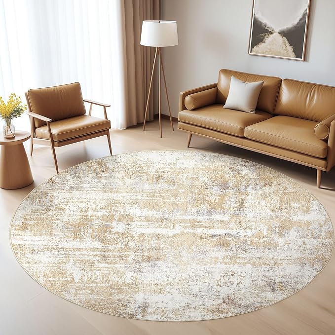 LOONGRUG Round Rug 6x6 Washable Neutral Modern Abstract Circle Area Rugs | Soft by LOONGRUG