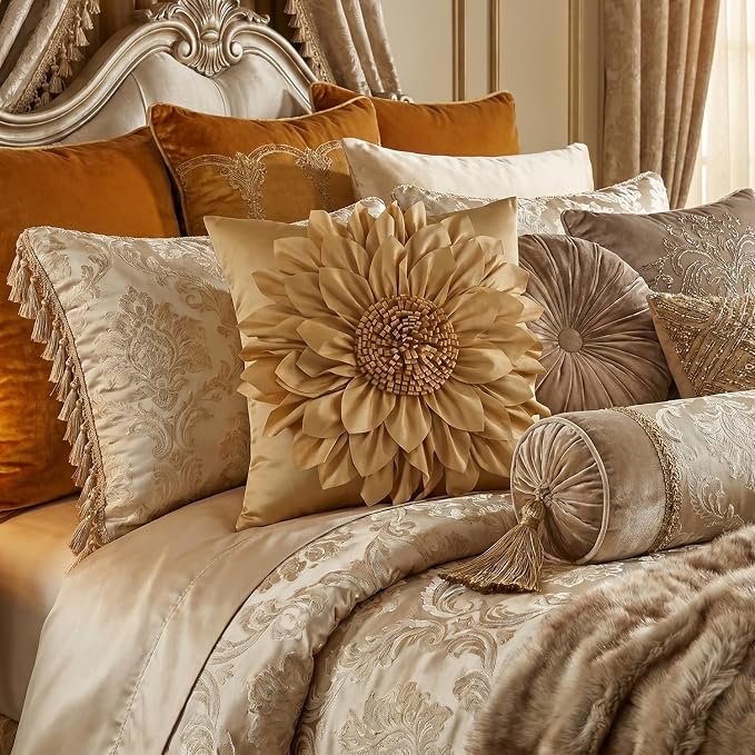 Gold Accent 3D Flower Decorative Throw Pillow Covers - Image 6