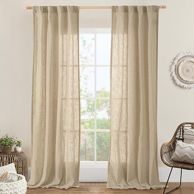 Linen Blended Curtains for Bedroom Living Room, 38 x 84 Inch | Faux Linen by LAMIT