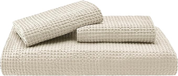 Bedsure Cotton Duvet Cover Set - 100% Cotton Waffle Weave Beige Duvet Cover California King, GentleSoft™ and Breathable Cal King Bedding Set for All Season, 3 Pieces, 104"x98"