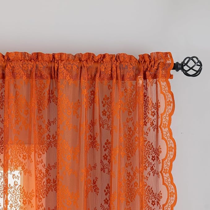 YJ YANJUN Lace Curtains 80 Inches Long, Burnt Orange Sheer Curtain Panels | - Image 3