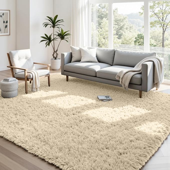 4x6 Fluffy Shag Area Rugs for Living Room Bedroom: Soft Plush Carpet Beige | by CarpetAddColortoYourLife