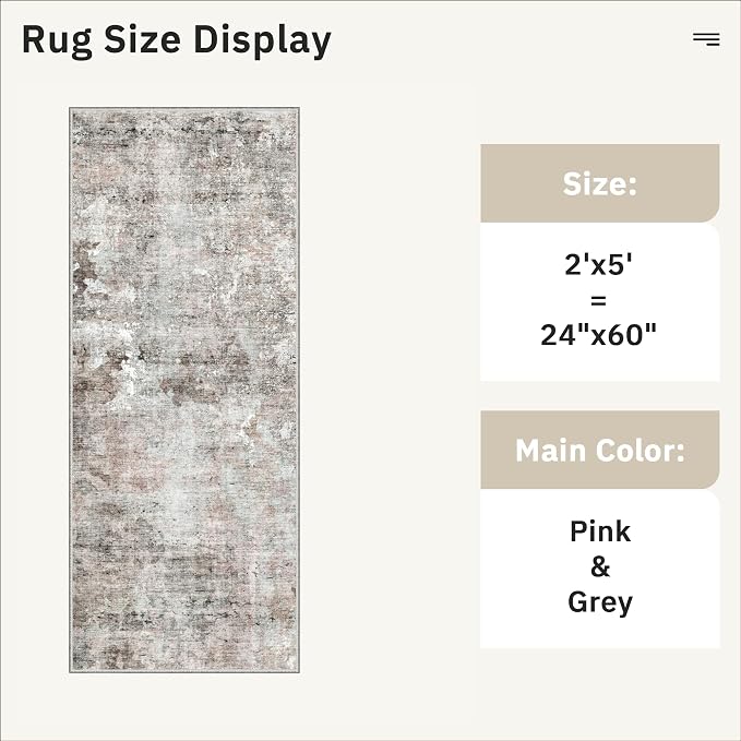 Soalmost Abstratc Runner Rug 2x5 Washable Kitchen Entry Runners Pink/Grey | - Image 5