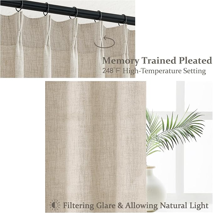 PleatedDrapes Natural Linen Viral 105 Inch Curtains - Image 3