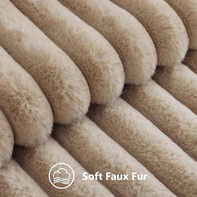 decorUhome Fall Faux Fur Throw Pillow Covers 26x26 Set of 2 Khaki Brown | - Image 2