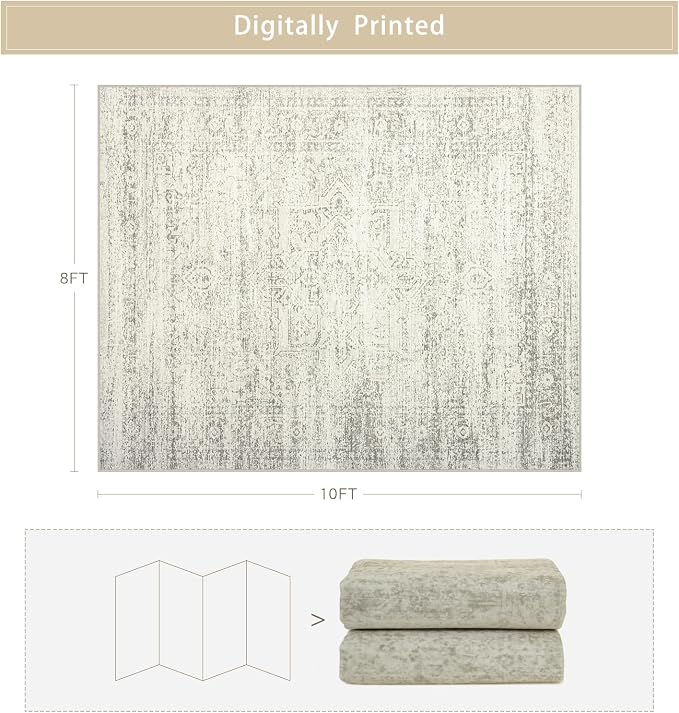 Washable Rugs 8x10 Area Rug for Living Room, Dining Room-Beige Green | Ultra - Image 2