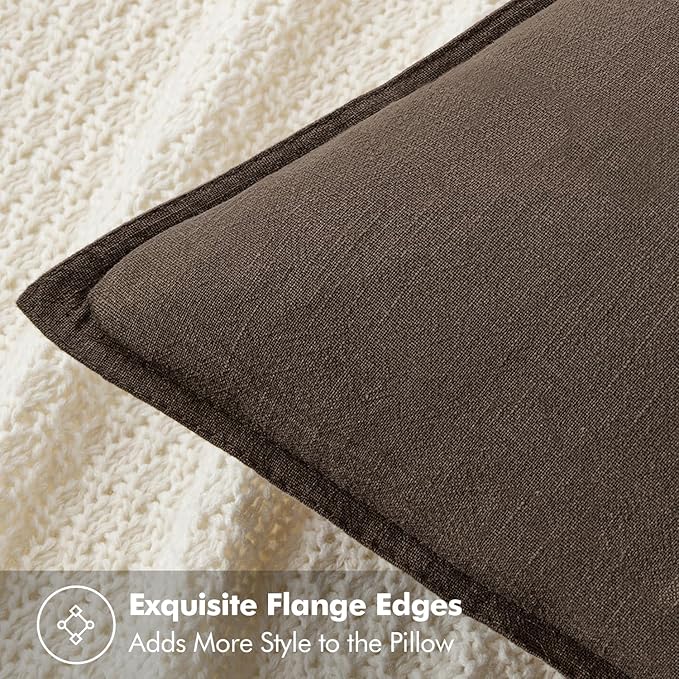 MIULEE Decorative Linen Pillow Covers 18x18 Inch Dark Coffee Chocolate | Boho - Image 2