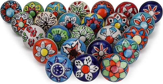 Cabinet Multicolor Assorted Ceramic Drawer Pull Handle Kitchen Cupboard Wardrobe Knob Boho Room Decorative Furniture Hardware Dresser Drawers Knobs-Pack of 30