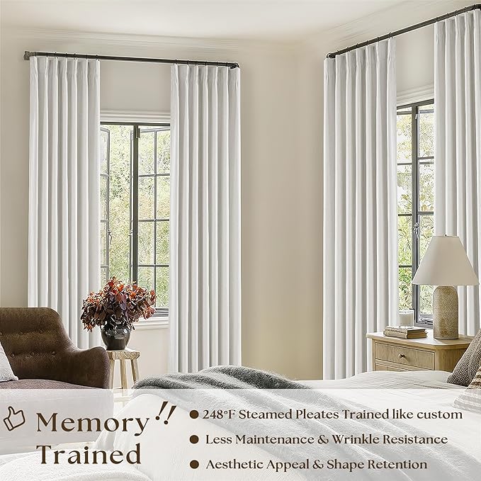 Beige White Extra Long 100% Blackout Linen Curtains 120 Inches Long 2 Panels - Image 2
