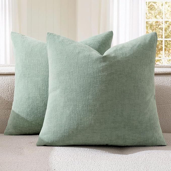 MIULEE Greyish Green Chenille Couch Throw Pillow Covers, 20x20 | Set of 2 by MIULEE