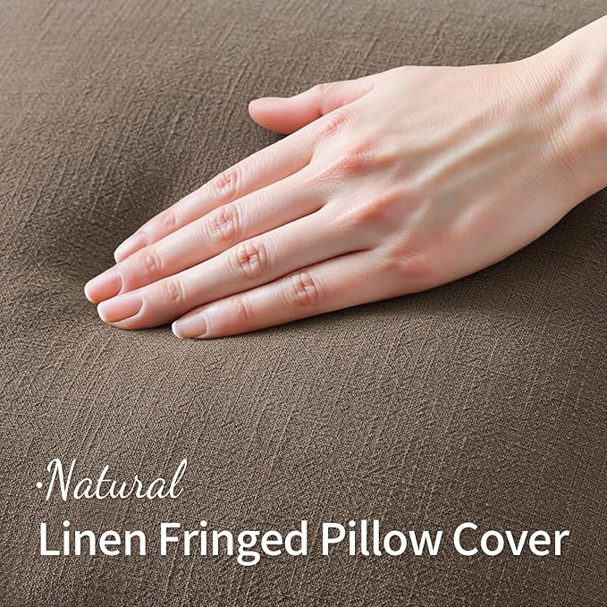 MIULEE Linen Fringe Decorative Fall Throw Pillow Covers Cocoa Brown 18x18 | Set - Image 2