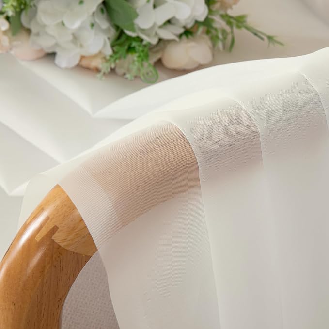 14 Inch Ivory Sheer Curtains Valance 2 Pieces, Cafe Kitchen Curtain - Image 3