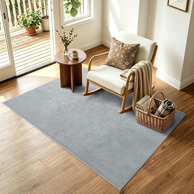 3x5 Light Grey Solid Area Rug Washable Non-Slip Soft - Image 3