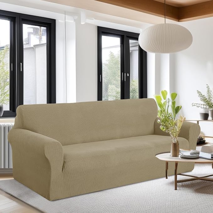 U-NICE HOME Oversized Stretch Couch Cover Slipcover, Sand | 3 Cushion Sofa - Image 2