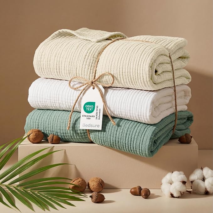 Bedsure 100% Cotton Muslin Blanket Twin XL - Image 8
