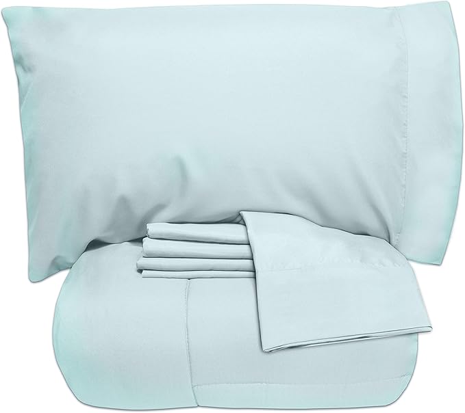 California King Comforter Set - Soft & Breathable 7-Piece Bedding Collection - 1 Comforter, 1 Fitted Sheet, 1 Flat, 4 Pillowcases - Deep Pocket - Premium Quality - Ideal for All Seasons, Aqua