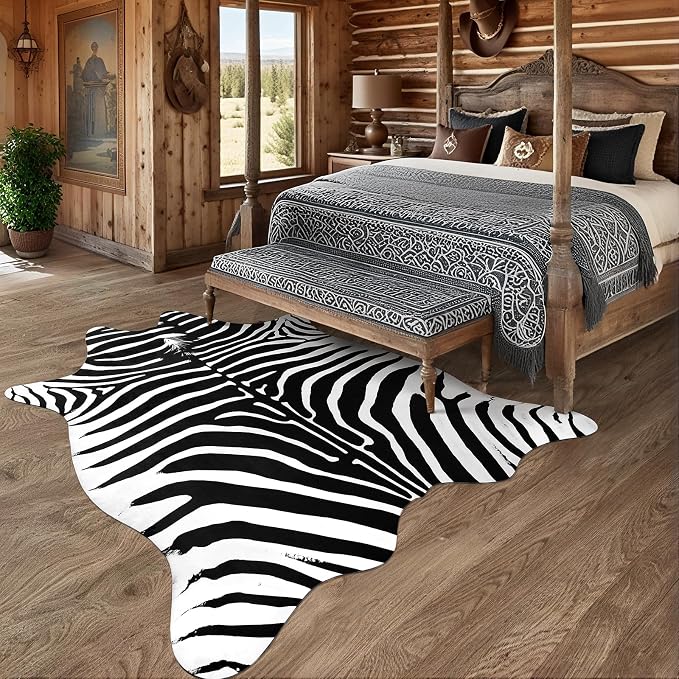 Faux Zebra Rug, Large Zebra Print Rug Animal Hide Rugs, 6.2 x 5.2 Ft | Print - Image 5