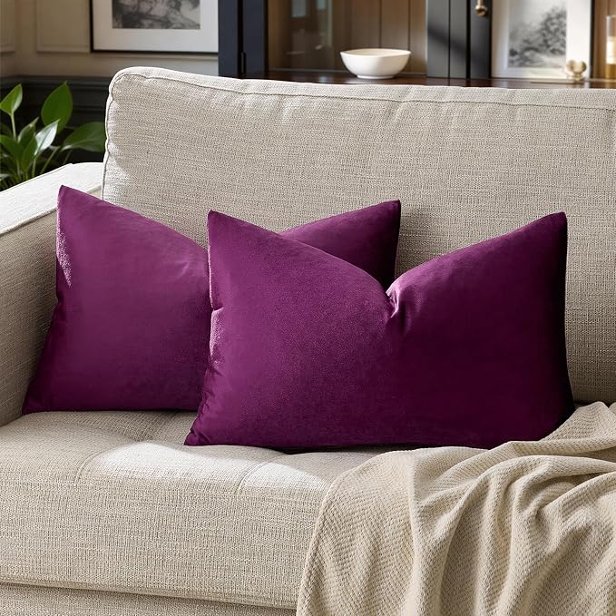GIGIZAZA Velvet Pillow Covers 12x20 Decorative Pillows Pack of 2 Purple | Throw - Image 6