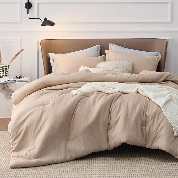 Bedsure California King Comforter Set - Warm Sand Soft Bedding for All Seasons, Cationic Dyed Bed Set, 3 Pieces, 1 California King Size Comforter (104"x96") and 2 Pillow Shams (20"x36"+2")