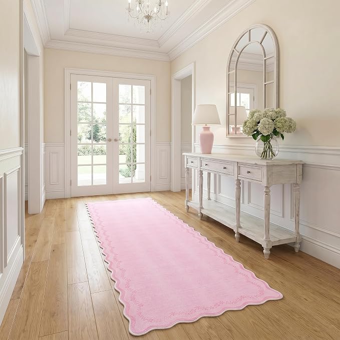 GarveeHome 2.5x8 Scalloped Washable Runner Rug Non Slip Hallway Kitchen Rug | - Image 4