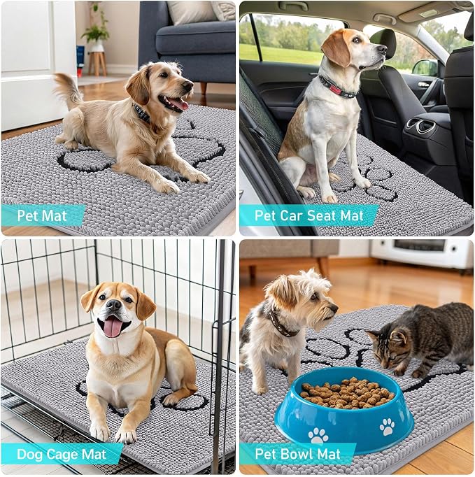 OLANLY Dog Door Mat for Muddy Paws 30x20, Paw Print Design Chenille Mud Mat | - Image 7