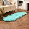 Turquoise Blue Faux Sheepskin Runner Rugs 2x6 ft, Fluffy Fur Couch Covers | by duduta