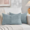 Fancy Homi Set of 2, Light Blue Patchwork Corduroy Decorative Soft Striped by Fancy+Homi