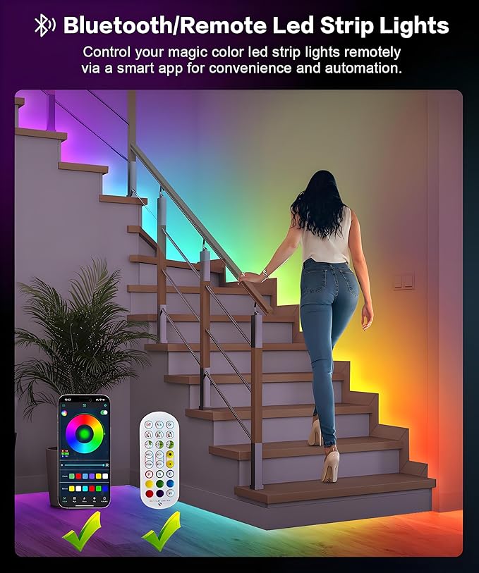 Tenmiro Upgraded Smart IC 100ft LED Lights for Bedroom, Multiple Colors on One Line LED Strip Lights, Bluetooth APP Control Music Sync Color Changing Strip Lights for Room Home Party Decoration