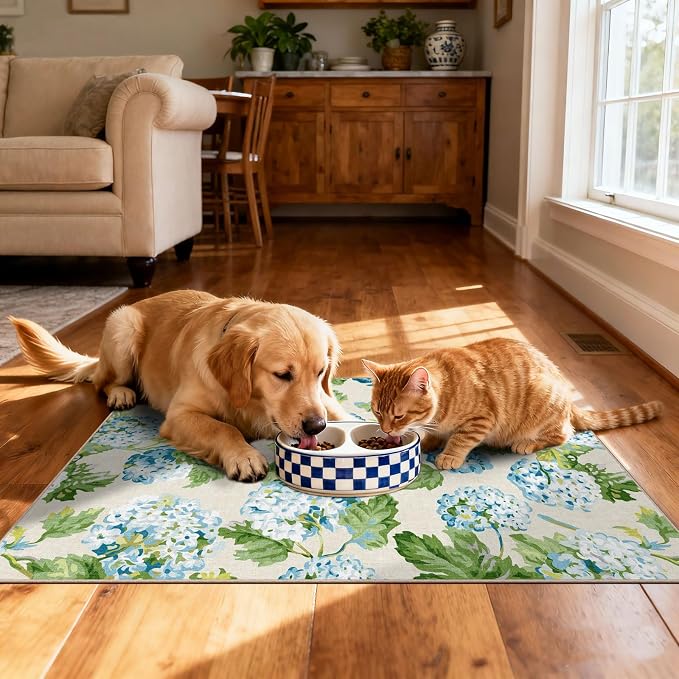 Front Door Mat Indoor Outside Entrance 2x3 Blue Hydrangea Entry Rug | Non-Slip - Image 6