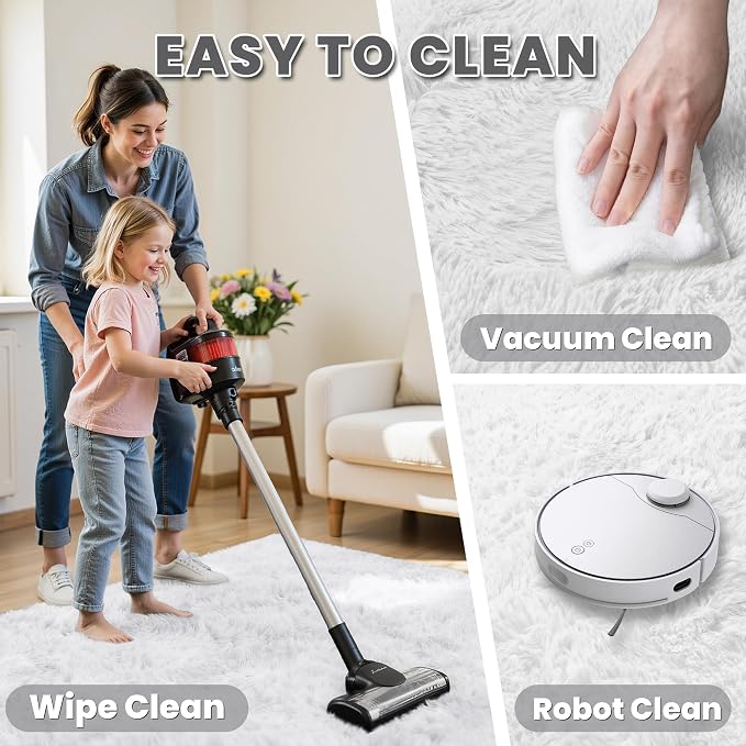 6x9 Fluffy Shag Area Rugs for Living Room Bedroom: Soft Plush Carpet White | - Image 6
