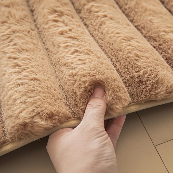 Coffee Rabbit Striped Plush Rug 2'x3', Fluffy Shaggy Area Rug - Image 3
