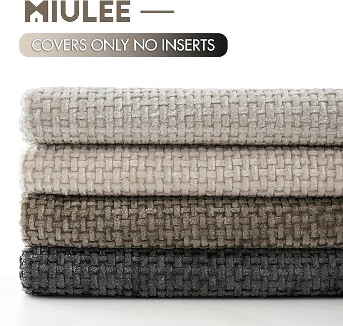 MIULEE Soft Decorative Chenille Pillow Covers Neutral 18x18 Pack of 4 | Mid - Image 6