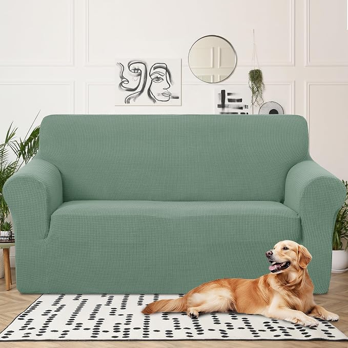 U-NICE HOME Oversized Stretch Loveseat Couch Cover, Cyan | 2 Cushion Sofa - Image 2