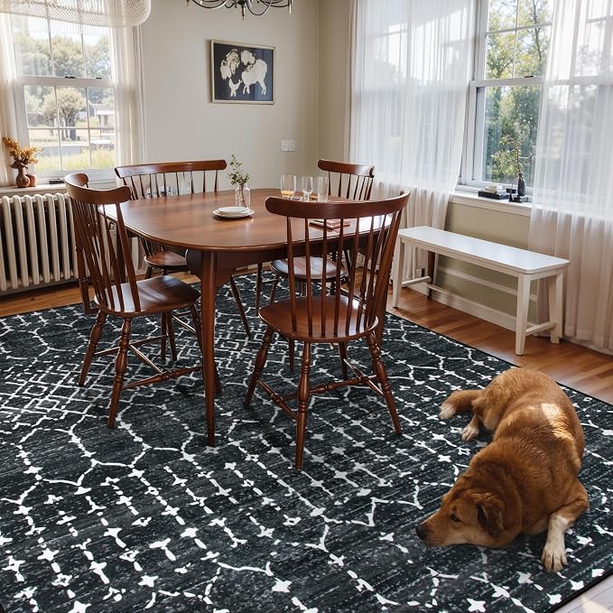 Lahome Moroccan Black Area Rugs 8x10 Living Room Non-Slip Backing Ultra-Thin - Image 6