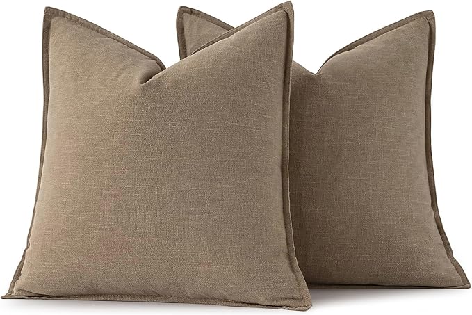 MIULEE Decorative Linen Euro Sham Pillow Covers 28x28 Inch Khaki | Boho - Image 6