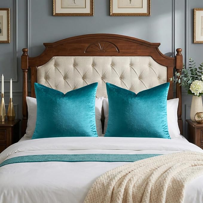 GIGIZAZA Teal Velvet Pillow Covers 24x24 Decorative Pillows Pack of 2 | Blue - Image 8