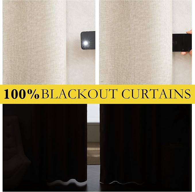NICETOWN 100% Blackout Linen Curtains - Image 3